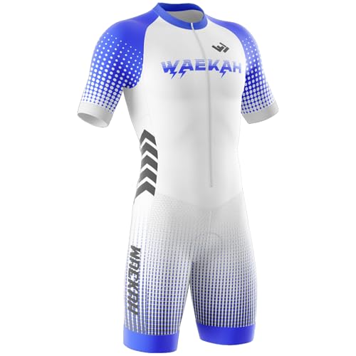 Triathlon Anzug Herren Herren Radsportanzug gepolstert einteilig Trisuit Bike Top Short Trisuit Einteiler für Wettkampf 3Taschen für Wettkampf Run Cycle,Swim,Strumpfhosen (U10,2XL) von WAEKAH