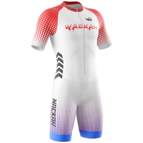 Triathlon Anzug Herren Herren Radsportanzug gepolstert einteilig Trisuit Bike Top Short Trisuit Einteiler für Wettkampf 3Taschen für Wettkampf Run Cycle,Swim,Strumpfhosen (U2,L) von WAEKAH