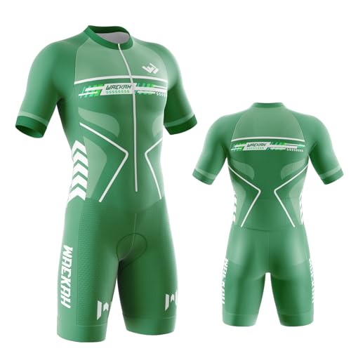 Herren Pro Fahrrad Skinsuit Kurzarm, Triathlon Anzug Herren TriathlonTri Anzug Kompression Skinsuit Gepolstert Einteilig Trisuit Team Radsport-Kits Kissen Run, Cycle, Swim (U4,M) von WAEKAH