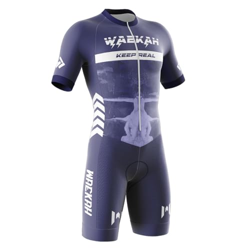 WAEKAH Triathlon Anzug Herren Herren Radsportanzug gepolstert einteilig Trisuit Bike Top Short Trisuit Kurz - 3Taschen Einteiler für WettkampfGeeignet zum Laufen, Radfahren, Schwimmen. (U10,S) von WAEKAH