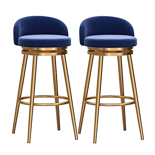 WAGXIyU Barhocker, 2er-Set, Goldener drehbarer Barhocker, moderner, mit Samt gepolsterter Stuhl für die Küchentheke, 65 cm hoch, Blau von WAGXIyU