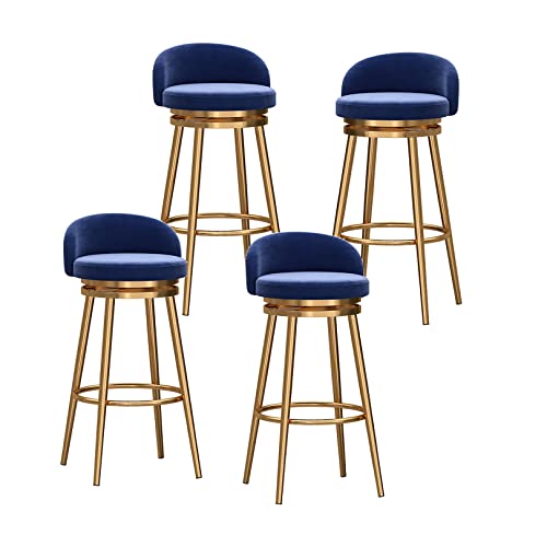 WAGXIyU Barstühle mit Rückenlehne, Moderne Barhocker im 4er-Set, um 360° drehbare Samt-Barhocker mit goldfarbenen Metallbeinen für Küche/Hausbar/Esszimmer/Büro, 65 cm, Blau von WAGXIyU
