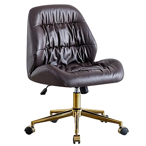 WAGXIyU Bürostuhl, ergonomischer Schreibtischstuhl, PU-Leder-Schreibtischstuhl mit rollenden Rädern und goldenem Fuß, gepolsterter Drehstuhl, Chefsessel für das Heimbüro von WAGXIyU