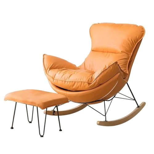 WAGXIyU Gepolsterter Schaukelstuhl, Schaukelstuhl für Erwachsene, Freizeit-Liegepolsterstuhl mit Ottomane, entspannender Schaukelstuhl für Balkonschlafzimmer, moderner Sofastuhl (Farbe: Orange) von WAGXIyU