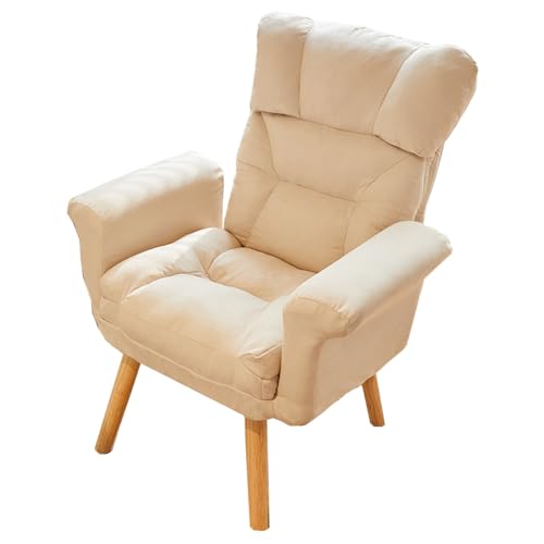 WAGXIyU Gepolsterter Sessel, gemütlicher Stuhl für Wohnzimmer, Lesestuhl für Erwachsene, Verstellbarer gepolsterter Stoffsofa-Clubsessel mit Holzbeinen für Schlafzimmer, Büro (Farbe: /Beige A) von WAGXIyU