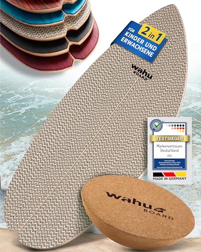 WAHU Board - Balance Board mit einzigartigem Rocker Shape - Surf Balance Board (100% Holz) | Balance Board Holz | 100% Spaß garantiert (mit Halbkugel, Day and Night Twill) von WAHU