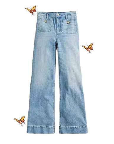 WAMIZEU Bauchkontrolle, kurze Jeans mit weitem Bein, hohe Taille, gerades Bein, Denim-Hose mit Taschen (Hellblau, 3XL) von WAMIZEU