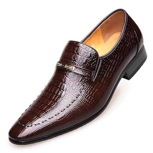 WAMIZEU Bequeme und luxuriöse Lederschuhe für Herren, glänzendes schwarzes Leder, bequeme Slipper, Businesskleid, Hochzeitsschuhe (Braun, Größe 40) von WAMIZEU