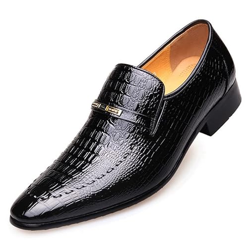 WAMIZEU Bequeme und luxuriöse Lederschuhe für Herren, glänzendes schwarzes Leder, bequeme Slipper, Businesskleid, Hochzeitsschuhe (Schwarz, Größe 40) von WAMIZEU