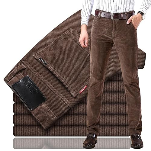 WAMIZEU Cordhose für Herren, klassische Passform, gerade Stretchhose, Businesshose, schmale Passform (Khaki 2,36W) von WAMIZEU