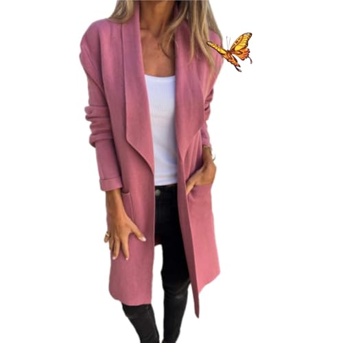 WAMIZEU Damen-Pullover mit Reverskragen, langärmelig, vorne offen, leicht, Übergröße, Jacke, Business, Lounge, eleganter Blazer (Rosa, XL) von WAMIZEU