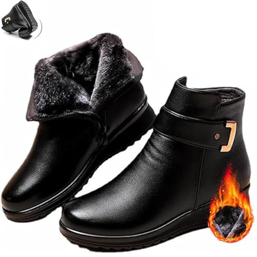 WAMIZEU Damen Stiefeletten mit seitlichem Reißverschluss, warm, mit Plüsch gefüttert, Etro-Leder, seitlicher Reißverschluss von WAMIZEU