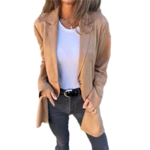 WAMIZEU Damen-Strickjacke, Revers, lange Ärmel, lässig, vorne offen, lange Ärmel, lange Strickjacke mit Taschen (Braun, XXL) von WAMIZEU