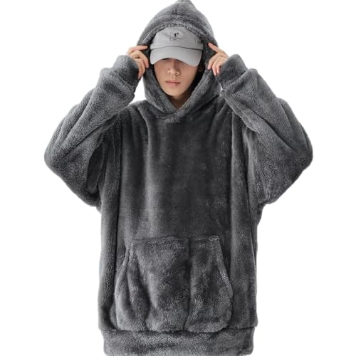 WAMIZEU Flauschiger Kapuzenpullover für Herren, mit Sherpa-Futter, lässiges Sweatshirt, warm, Grau, Größe M von WAMIZEU