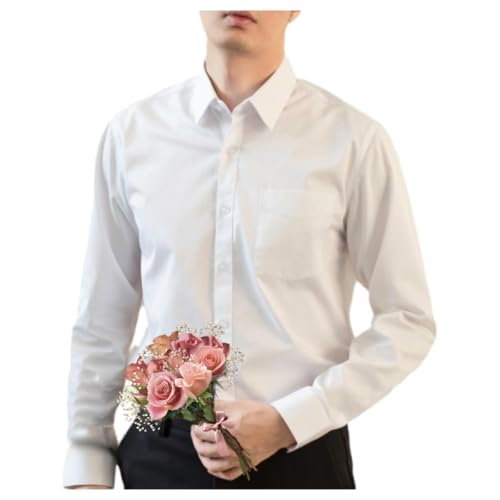 WAMIZEU Herren-Langarmhemden, bügelfrei, langärmelig, einfarbig, Stretch, normale Passform, Kleid, Business, formelles Hemd (Rosa, Größe 45XL) von WAMIZEU