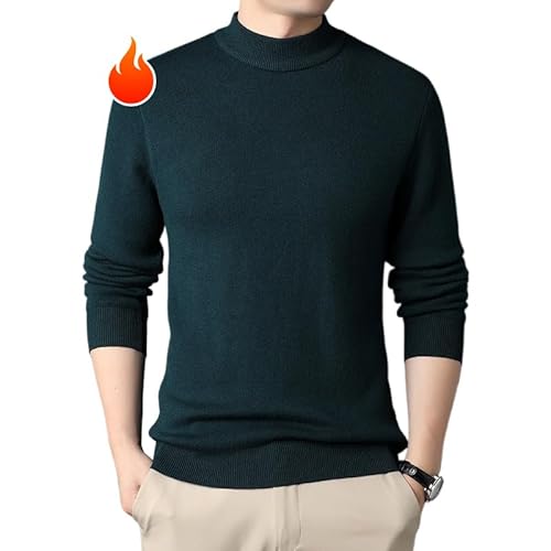 WAMIZEU Herren Rollkragenpullover aus Fleece, schmale Passform, gerippter Strickpullover, langärmelig, lässiger Pullover (Grün, Größe 3XL) von WAMIZEU