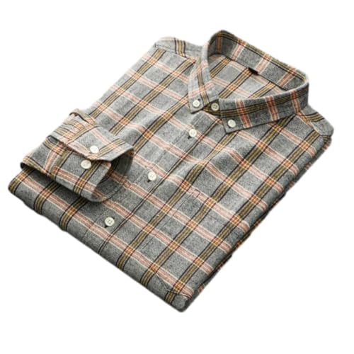 WAMIZEU Kariertes Hemd für Herren, Übergröße, Baumwolle, normale Passform, langärmelig, lässig, kariert, Button-Down-Shirt, Khaki, 185/2XL von WAMIZEU