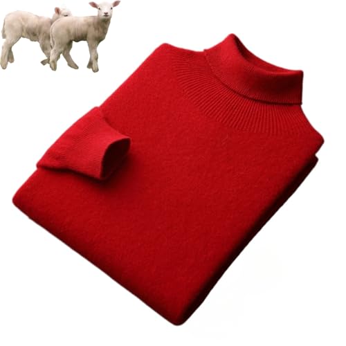 WAMIZEU Kaschmir-Pullover für Herren, Kaschmir-Strickpullover, weich, warm, lässig, Basic-Sweatshirt, Winterpullover (Rot 2, M) von WAMIZEU