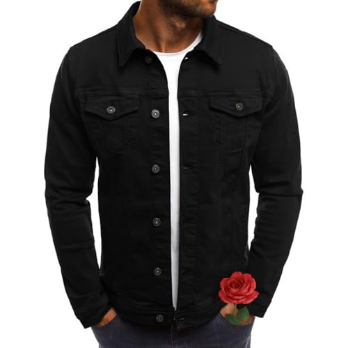 WAMIZEU Lässige klassische Denim-Trucker-Jacke für Herren, schmale Passform, modischer Jeansmantel, leichte Herrenjacke (Schwarz, Größe 2XL) von WAMIZEU