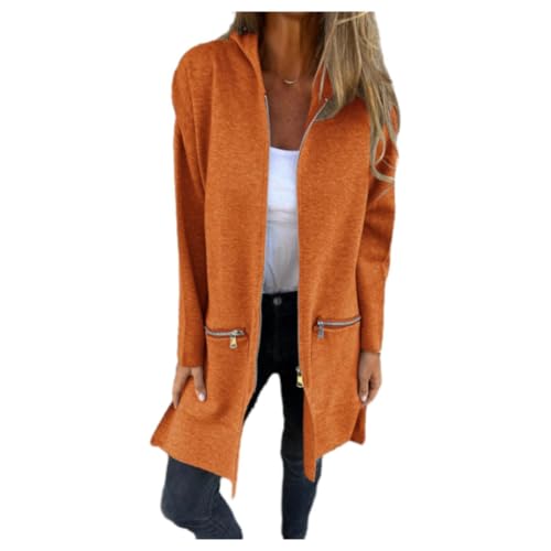 WAMIZEU Langärmelige Freizeitjacke mit Rundhalsausschnitt, Reißverschluss, Damen, lässig, langärmelig, Sweatshirt locker (Orange, M) von WAMIZEU