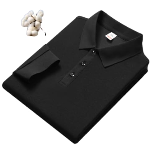 WAMIZEU Langärmeliges Herren-Poloshirt, Baumwolle, Arbeitsbekleidung, T-Shirt, atmungsaktiv, Laufen, Sport, Golf, Größe S-5XL, Schwarz, Größe S von WAMIZEU