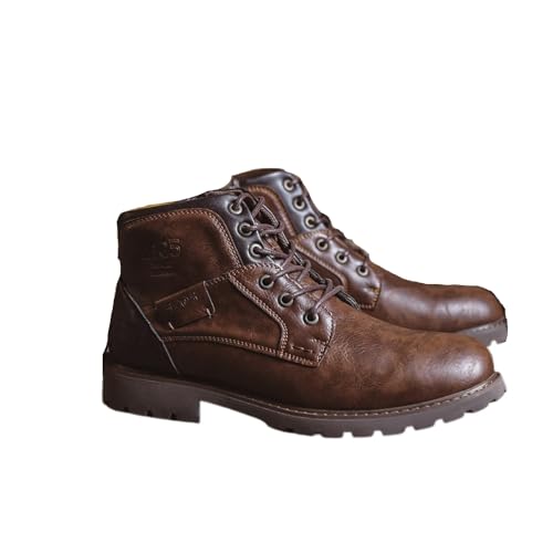 WAMIZEU Lederstiefel mit Reißverschluss, Derby-Stiefel für Herren, Derby, Leder, Reißverschluss, Business, Arbeit, Büro, trendig, bequem (Braun, Größe 46) von WAMIZEU