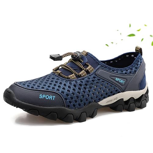 WAMIZEU Leichte, atmungsaktive Mesh-Sneaker für Herren, lässiger Wanderschuh, modische Outdoor-Reiseschuhe (blau, Größe 43) von WAMIZEU