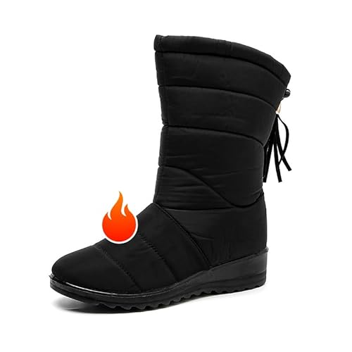 WAMIZEU Rutschfeste wasserdichte Plüsch-Stiefeletten für Damen, Winterstiefel, mit Fell gefüttert, leicht, Outdoor-Stiefeletten (Schwarz, 42) von WAMIZEU