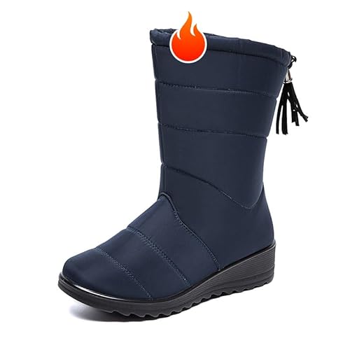 WAMIZEU Rutschfeste wasserdichte Plüsch-Stiefeletten für Damen, Winterstiefel mit Fellfutter, leichte Outdoor-Stiefeletten (Blau, Größe 41) von WAMIZEU