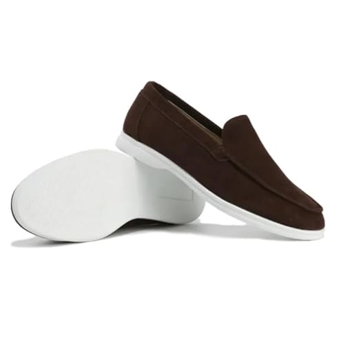 WAMIZEU Vintage-Herren-Slipper aus Wildlederimitat, modische Low-Top-Schuhe, bequeme Fahrschuhe, Kaffee, Größe 40 von WAMIZEU