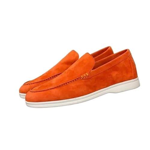 WAMIZEU Vintage-Herren-Slipper aus Wildlederimitat, modische Low-Top-Schuhe, bequeme Fahrschuhe, Orange, Größe 46 von WAMIZEU