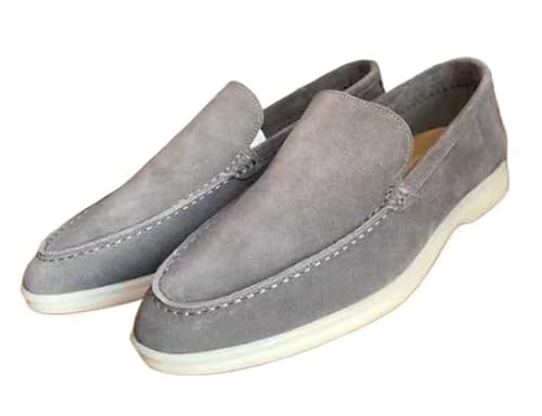 WAMIZEU Vintage-Herren-Slipper aus Wildlederimitat, modische Low-Top-Schuhe, bequeme Fahrschuhe (Grau, Größe 37) von WAMIZEU