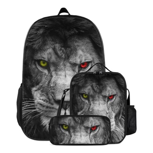 WANAHTON 3-teiliger Jungen Rucksack Set mit liondruck, großer Kapazität lässiger Rucksack,Schulranzen Jungen Set mit Lunchtasche und Federmäppchen (Farbe 6) von WANAHTON