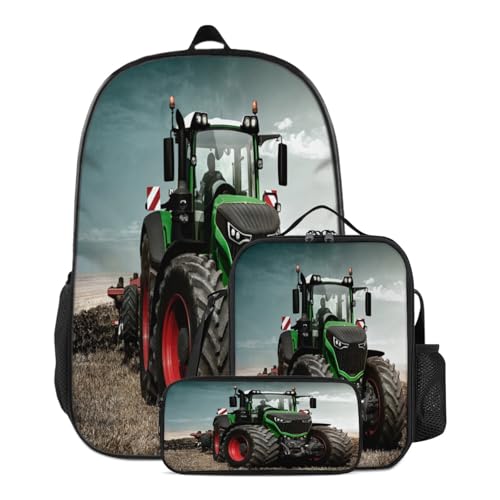 WANAHTON 3D Traktor Rucksack Traktor Schultaschen 3-teiliges Set Mit Großer Kapazität,Grosse Kapazität RcksackKinder Schultasche Für Jungen Und Mädchen (Farbe 3#,L) von WANAHTON