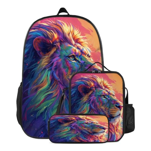 WANAHTON Mädchen Jungen Schulrucksack Nylon Großer Rucksack Mit Löwen-Motiv, Reise, Schultasche Mit Mehreren Taschen,Freizeitrucksack, Für Teenager One Size (Farbe 6#,L) von WANAHTON