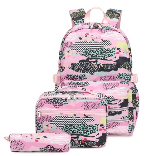 WANAHTON Schulrucksack Mädchen Teenager 3-teiliges,Große Kapazität mit Doppelreißverschlüssen Jungen Schulrucksack Für Mädchen Schule Freizeit Teenager (Farbe 3,one Size) von WANAHTON