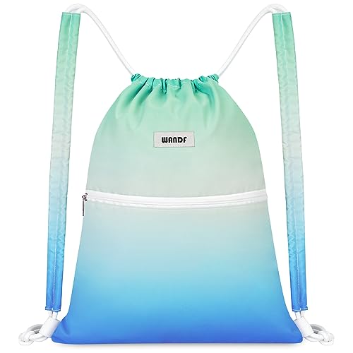 WANDF Kordelzug-Rucksack mit Schulterpolster Turnbeutel Sportbeutel Gym Bag Verstellbar Tunnelzug Gymsack für Damen Herren Kinder mit Innentasche 11 Liter für Sport und Reisen (Blau-Grün-Farbverlauf) WANDF Kordelzug-Rucksack mit Schulterpolster Turnbeutel Sportbeutel Gym Bag Verstellbar Tunnelzug Gymsack für Damen Herren Kinder mit Innentasche 11 Liter für Sport und Reisen (Blau-Grün-Farbverlauf) von WANDF