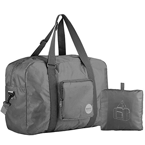 WANDF Handgepäck Tasche für Flugzeug Reisetasche Klein Faltbare Handgepäck Koffer Sporttasche Krankenhaustasche Weekendertasche (Grau mit Schultergurt 40L) von WANDF