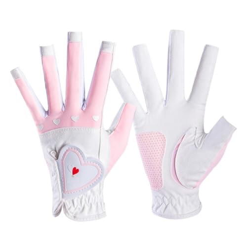 Golfhandschuhe 1Pair Frauen Golfhandschuhe Fingerlose Weiche Sporthandschuhe Damen Mädchen Granulat Anti-Skid Handschuh Linke und rechte Hand Elegante Fäustlinge Golfhandschuhe Damen(Pink,19) von WANGBINGXING
