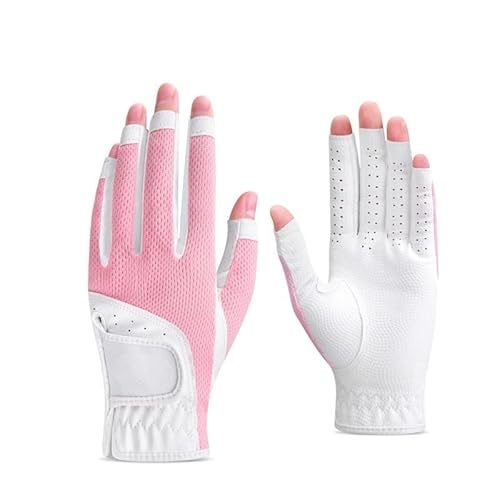 WANGBINGXING Golfhandschuhe 1 paar Frauen Golf Handschuhe Atmungsaktive Mesh Sonnenschutz Finger Abdeckung Linke Und Rechte Hand Golfhandschuhe Damen(White pink,19) von WANGBINGXING