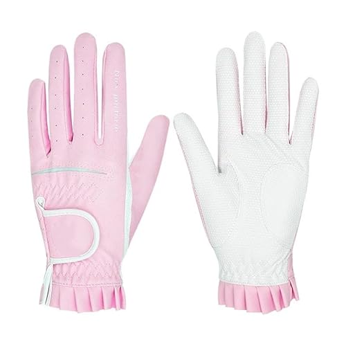 WANGBINGXING Golfhandschuhe 2 paar Golf Handschuhe for Frauen Atmungsaktive Golf Mit rutschfeste Partikel Outdoor Sport Hand Tragen Golf Zubehör Golfhandschuhe Damen(White with pink,19) von WANGBINGXING