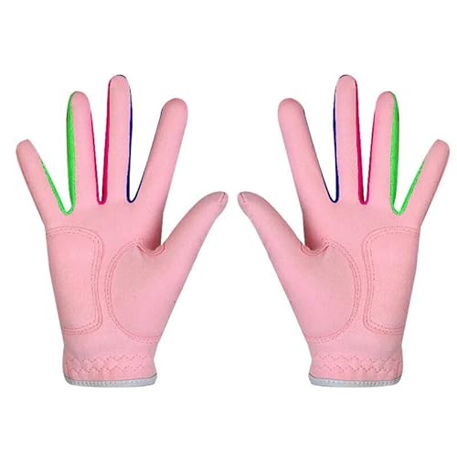 WANGBINGXING Golfhandschuhe Jungen Mädchen Outdoor Sport Tuch Golf Handschuhe Atmungsaktive Anti-rutsch Handschuhe 1 Paar 2 Farbe Weiß Rosa for Kind Golfhandschuhe Damen(Pink,15) von WANGBINGXING