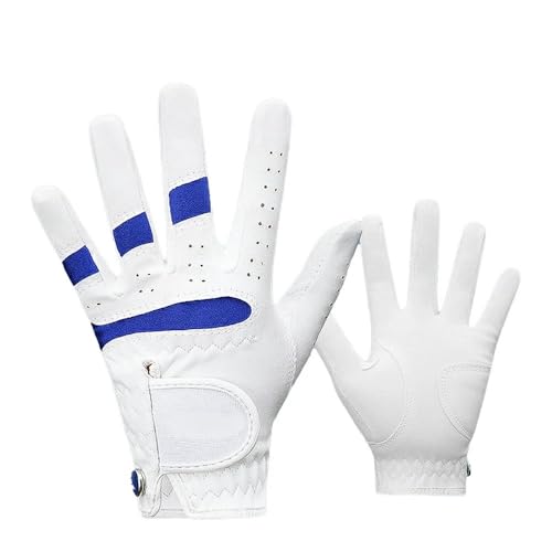 WANGBINGXING Golfhandschuhe Junior-Golfhandschuhe aus Mikrofaser, Abriebfest, atmungsaktiv, weich, for Links- und Rechtshänder, Golf-Sporthandschuhe Golfhandschuhe Damen(White blue,14 S) von WANGBINGXING