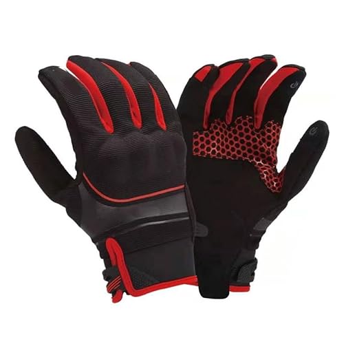 WANGBINGXING Motorradhandschuhe Reithandschuhe Racing Atmungsaktive Motorradfahrer-Touchscreen-Handschuhe for Männer Frauen Motorrad Handschuhe(Black red,M) von WANGBINGXING