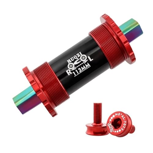 WANGSHAOWEI Tretlager Lager Fahrrad Tretlager 68 * 103 107 110 113 119 122mm Quadrat Titan Achse Straße Mountainbike Zentrale Achse Innenlager(113mm Red) von WANGSHAOWEI