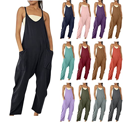 Damen Latzhose Sommer Oversize Arbeitshose Trägerhose Beiläufig Loose Breite Beine Bib Pants Overall Große Größe Jumpsuit Strampler Romper Ärmelloser Sommerhose mit Taschen von WANGTIANXUE