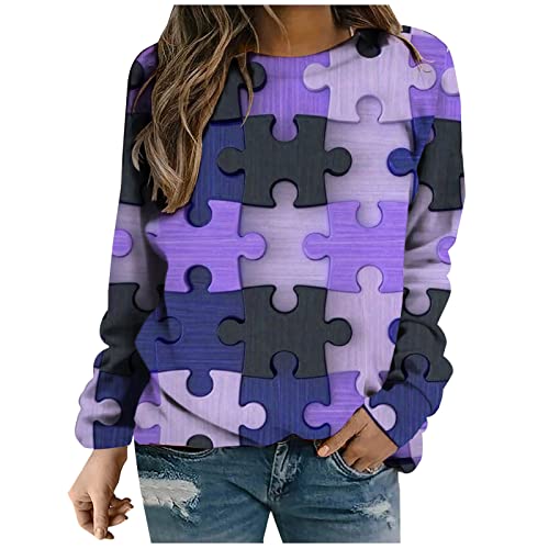 Damen Leichte Pulli Blusen Sexy 3D Puzzle Druck Grafik Tunika Top Herbst Winter Langarmshirts Pullover Sweatshirt Rundhals Shirts Oberteile Streetwear Hemden Longshirt Locker Jumper Basic Kleidung von WANGTIANXUE