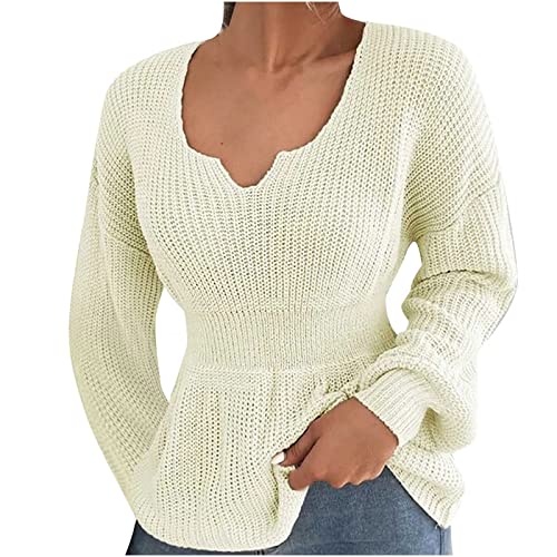 Elegant Pulli Oberteile Casual Strickwaren Pullover Gestrickt Winter Sweater Damen Strickpullover, Warmer Winterpullover Stricken Pullover Niedlich Einfarbig Sexy V-Ausschnitt Streetwear Jumper von WANGTIANXUE