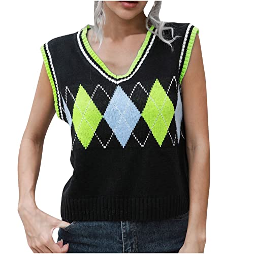 Elegante Sweater Vest Casual Strickpullover Strickpulli Pullover KurzMode Crop Pullunder Ärmellose Winter Herbst Strickweste Damen Tank Tops Freizeit Oberteil Streetwear Strickpullunder Weste von WANGTIANXUE