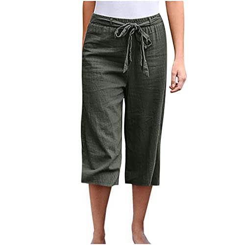 Leinenhose Damen Sommerhose Damen Leicht Sale Angebote Lang Leinenhose Sommer Chino Damen Hose Strandhose Sommer Casual Baumwolle Leinen Stoffhose 3/4 Hose Einfarbig Freizeithose mit Taschen von WANGTIANXUE